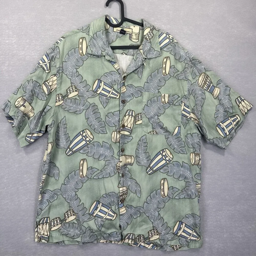 Tommy Bahama‎ Men's Large 100% Silk Short Sleeve Button Up Hawaiian Bongo Shirt